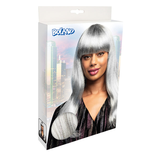 Boland Pruik Grace glitter wit grijs
