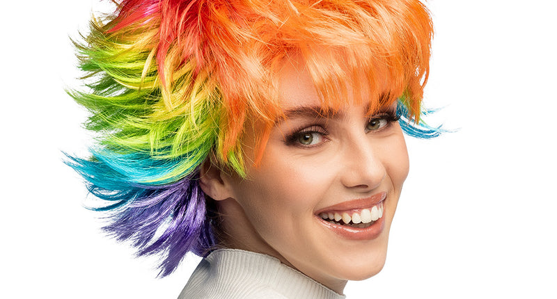 Pruik Rainbow rebel regenboog