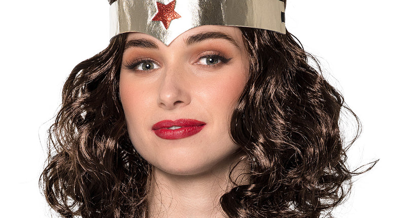 Pruik Superheldin bruin met hoofdband