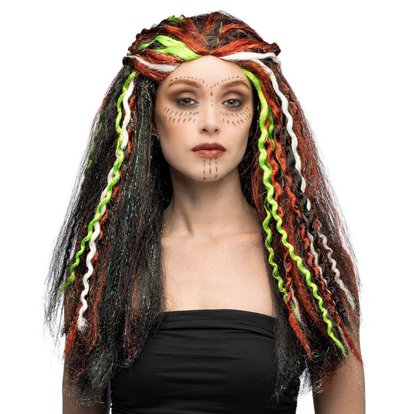 Pruik Voodoo bruin met dreads