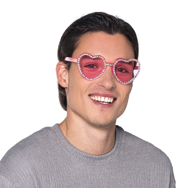 Boland Roze hartjes partybril Diamond heart