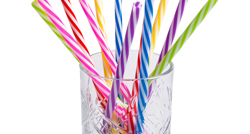 Boland Set 12 herbruikbare plastic rietjes met ragertje