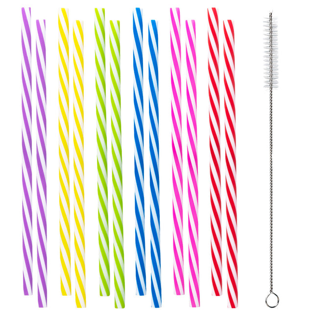 Boland Set 12 herbruikbare plastic rietjes met ragertje