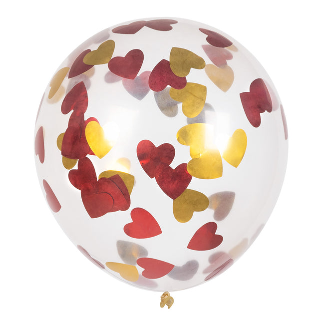 Boland Set 5 confettiballonnen Hartjes rood/goud