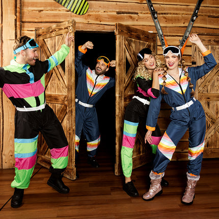 Boland Skipak Snow Dude - Blauw Retro Skipak Heren met Partybril | Jaren 80 Foute Kleding