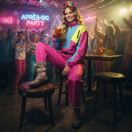 Boland Skipak Snow Glow Babe - Roze Retro Skipak Dames | Jaren 80 Foute Kleding