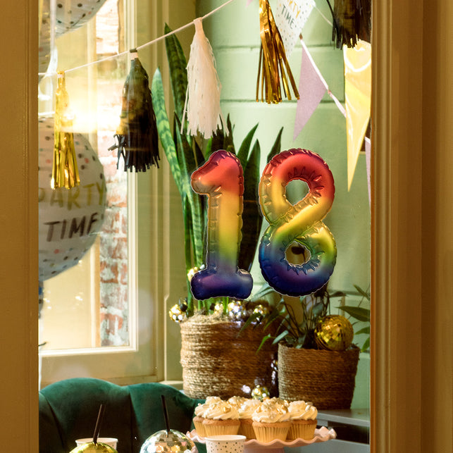 Boland Sticker Folieballon '6' regenboog