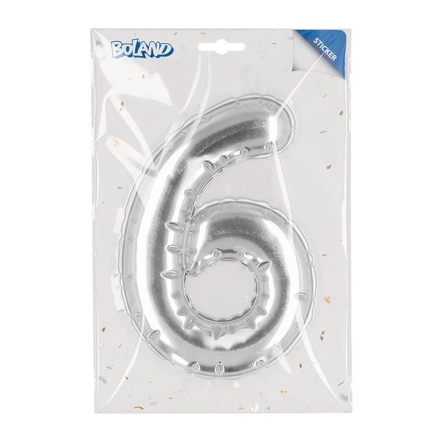 Boland Sticker Folieballon '6' zilver