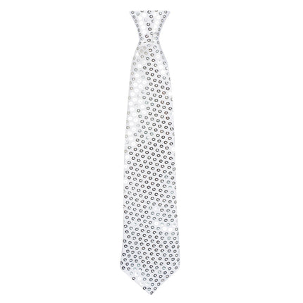 Boland Stropdas zilver glitter pailletten