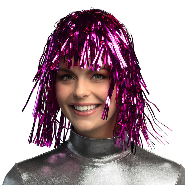 Boland Tinsel pruik Metallic fuchsia