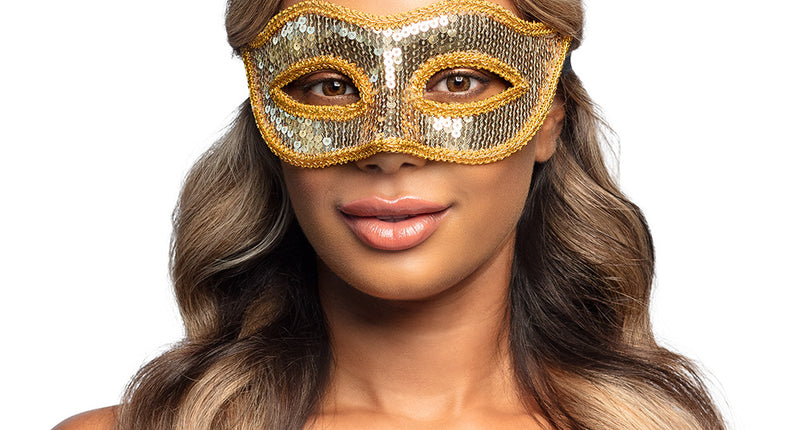 Gouden Venetiaans oogmasker met pailletten en gevlochten sierkoord voor gemaskerd bal