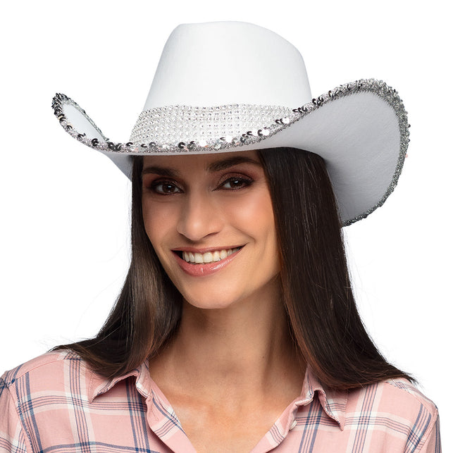 Boland Witte cowboyhoed met glitters