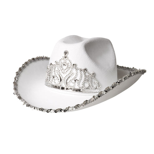 Boland Witte cowboyhoed met kroon glimmer