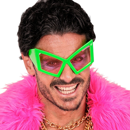 Bril oversized neon groen close-up – brillen