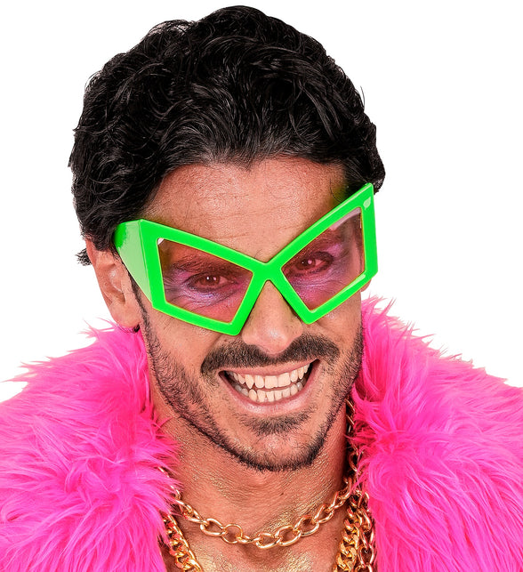 Bril oversized neon groen close-up – brillen