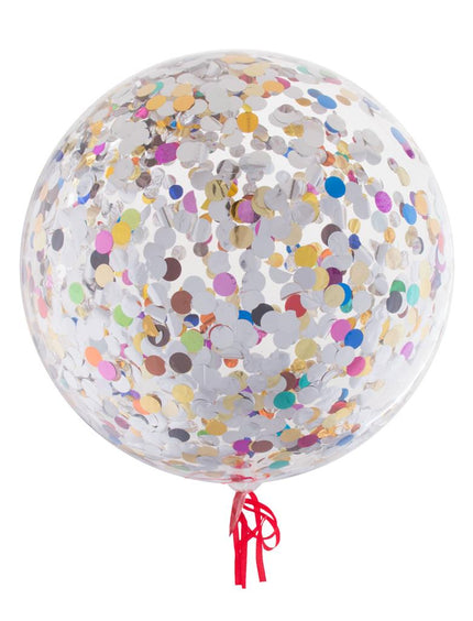 Bubbelballon 18 inch transparant, gevuld met gekleurde folieconfetti in zilver, goud en roze