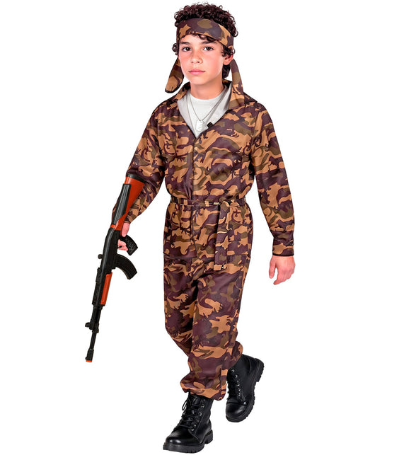 Camouflagepak voor jongens met ritsjas, strikriem in de taille en losse hoofdband