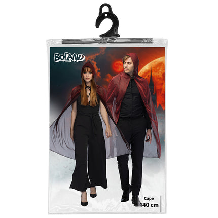 Cape Night sky rood in Boland verpakking met hanger, capelengte 140 cm op het label