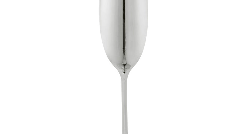 Champagneflûte zilver van kunststof, 22,5 cm hoog met smalle kelk en glanzende voet