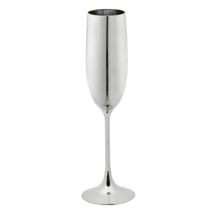 Champagneflûte zilver van kunststof, 22,5 cm hoog met smalle kelk en glanzende voet
