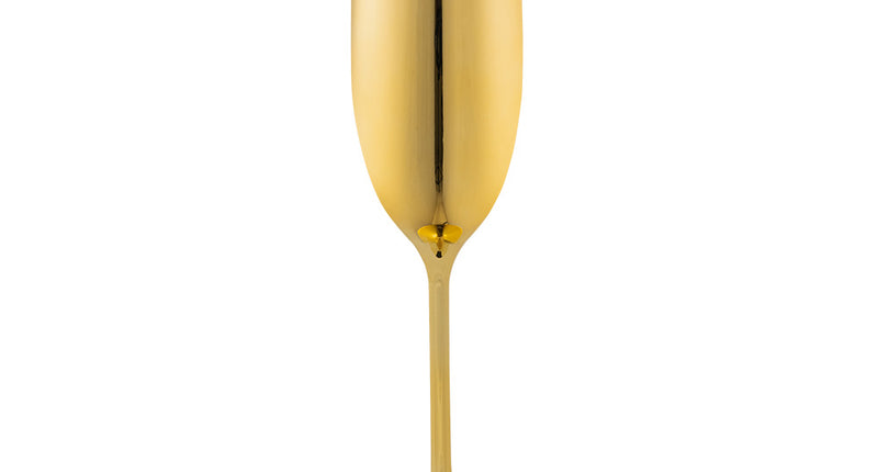 Champagneglas goud van kunststof met slanke kelk, hoge steel en ronde voet, 22,5 cm hoog
