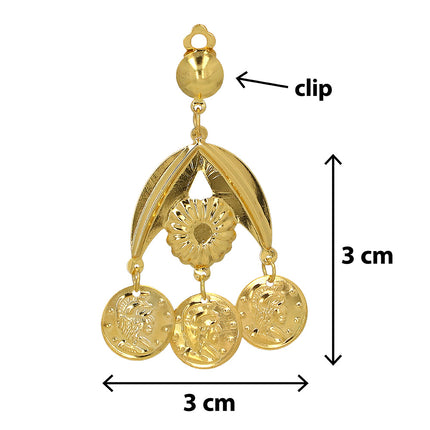 Clip-oorbel Romani in detail met bolle clipknop, geribbelde rozet en bedel van 3 x 3 cm