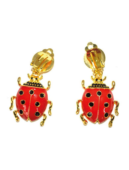 Clipoorbellen lieveheersbeestje rood met zwarte stippen en goudkleurige clip en pootjes