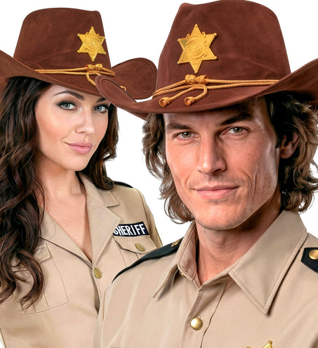 Cowboy hoed sheriff Texas ranger gedragen door dame en heer op een westernfeest