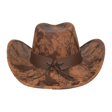 Cowboyhoed Bloom bruin achterkant met donkerbruine band en geknoopt koordje