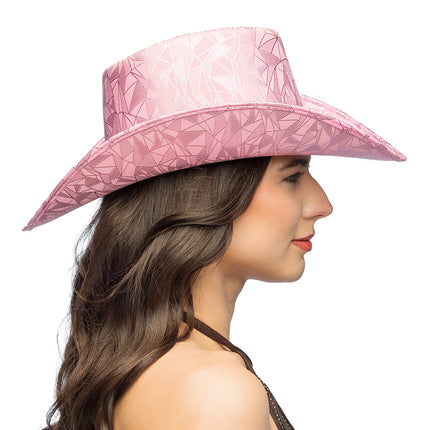 Cowboyhoed Pink prism van opzij met prismapatroon van driehoekige vlakken op bol en rand