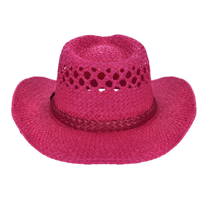 Cowboyhoed Pink sunset van voren met ingedeukte bol en aan de zijkanten opgekrulde rand