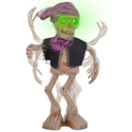 Dansend skelet met groen oplichtende ogen in beweging, halloweendecoratie van 40 cm