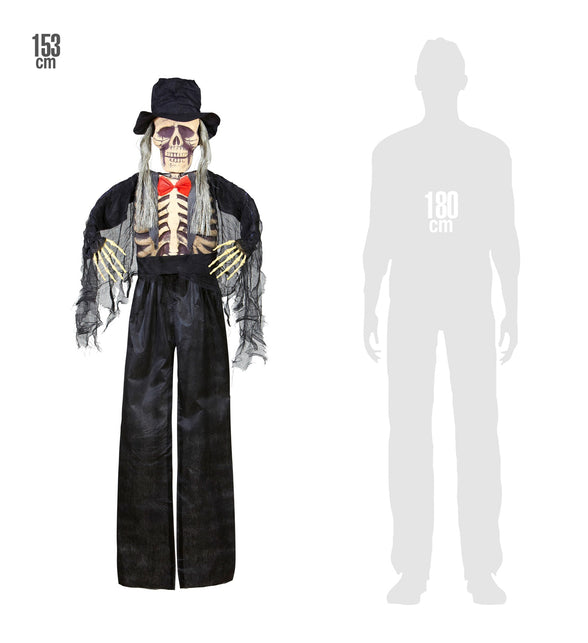 Deco bruidegom skelet scary naast silhouet van 180 cm, hangpop van 153 cm hoog