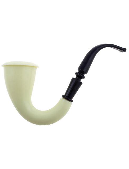 Detective pijp Sherlock in crèmewit met zwarte gebogen steel, nep pijp voor een detectivelook