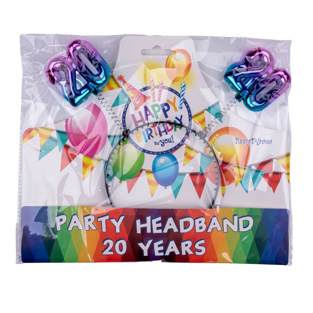 Diadeem 20 jaar regenboog in verpakking met feestelijke opdruk voor een verjaardagsfeest