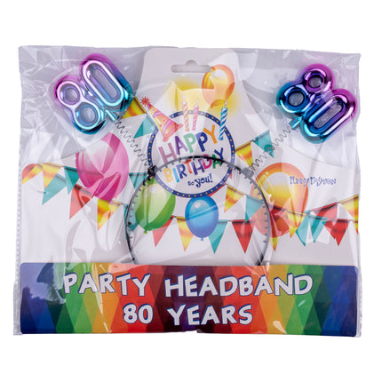 Diadeem 80 jaar regenboog in de verpakking van Funny Fashion voor een 80e verjaardag