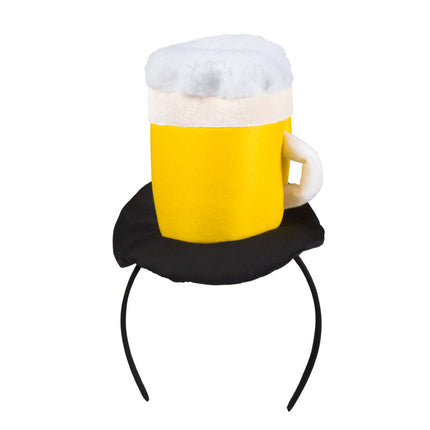 Diadeem bierpul Prosit los gefotografeerd: zwart hoedje met gele bierpul en wit handvat