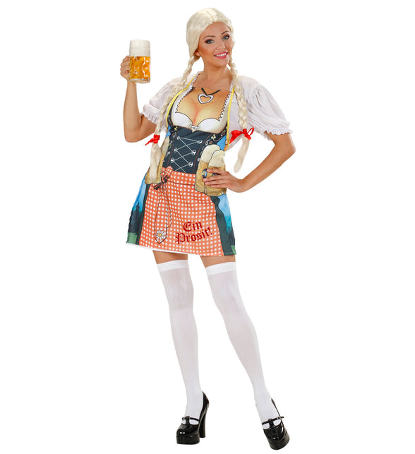 Dirndl schort Tiroolse gedragen door dame over witte blouse tijdens Bierfest