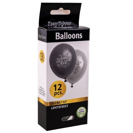 Doosje Funny Fashion met 12 lentefeest ballonnen van 30 cm latex