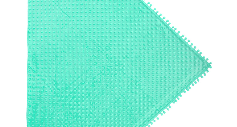 Driehoek sjaal Bubble turquoise van polyester met bobbeltjesreliëf en rand van kleine pompons