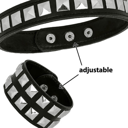 Drukknoopsluiting aan de binnenkant van de halsband en armband van de punkaccessoireset
