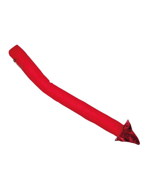 Duivelstaart rood van polyester met glanzende pijlpunt en veiligheidsspeld, accessoire voor Halloween