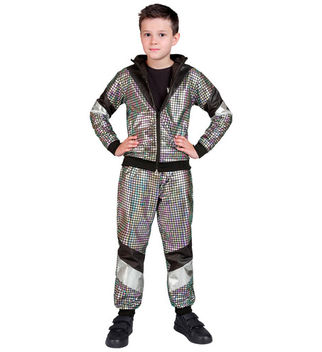 e-carnavalskleding-SYK 80s trainingspak zilver Niels kind