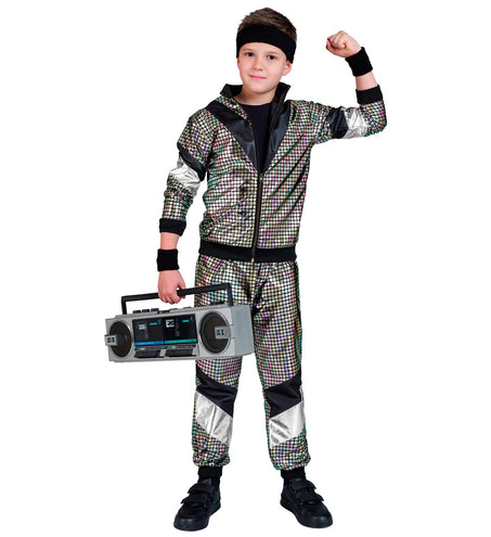 e-carnavalskleding-SYK 80s trainingspak zilver Niels kind