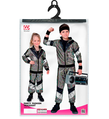 e-carnavalskleding-SYK 80s trainingspak zilver Niels kind