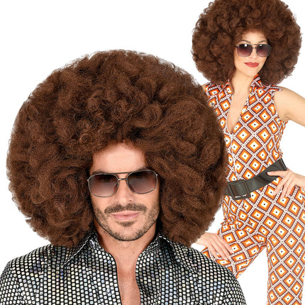 e-carnavalskleding-SYK Afro pruik bruin groot