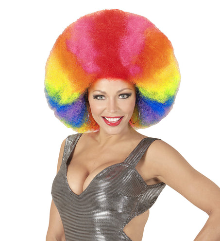 e-carnavalskleding-SYK Afro pruik regenboogkleur