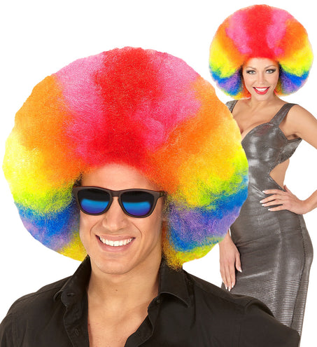 e-carnavalskleding-SYK Afro pruik regenboogkleur