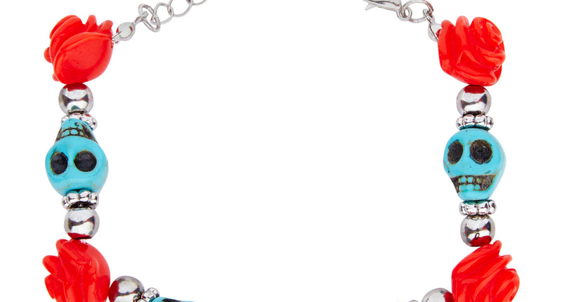 e-carnavalskleding-SYK Armband met schedels en rozen