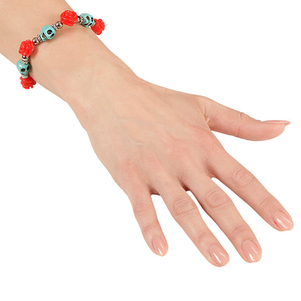 e-carnavalskleding-SYK Armband met schedels en rozen